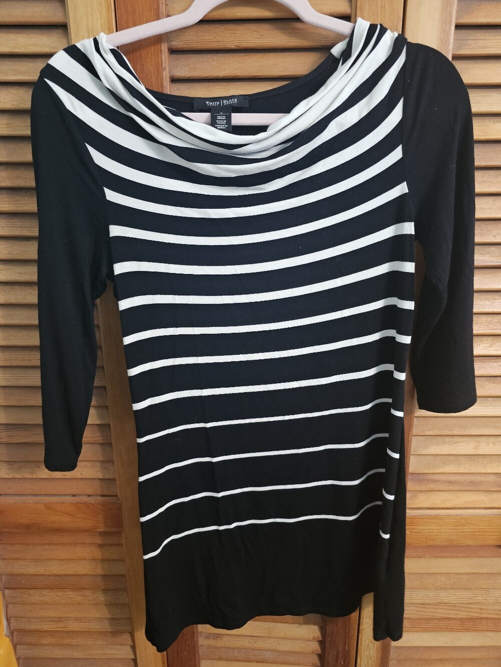 White House Black Market Cowl Neck – Black & White Striped 3/4 Sleeve Top